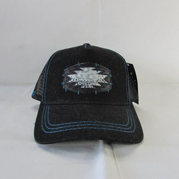 NWT Cruel Denim Women's Faux Patch Trucker Snapback Cap Hat - Black Aztec - Picture 2 of 3